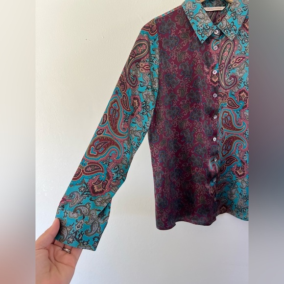 Soft Surroundings Lilit Silk Paisley Pattern Button Up Shirt Size XS Petite - Picture 3 of 10
